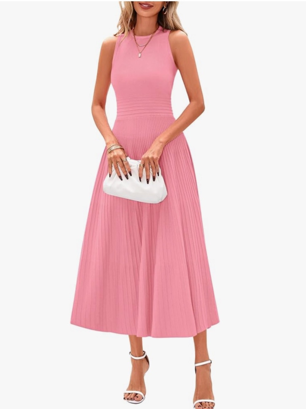 Pink Sleeveless Pleated Dress - Elegant Everyday - Picture 5 of 16